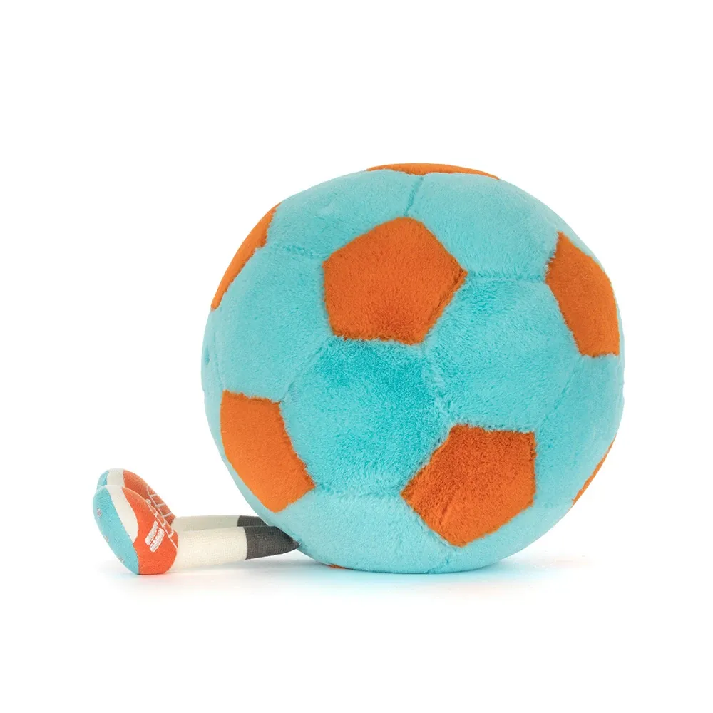 Jellycat Amuseable Fußball Plüschtier orange blau gemustert lächelnd mit Beinen Sport