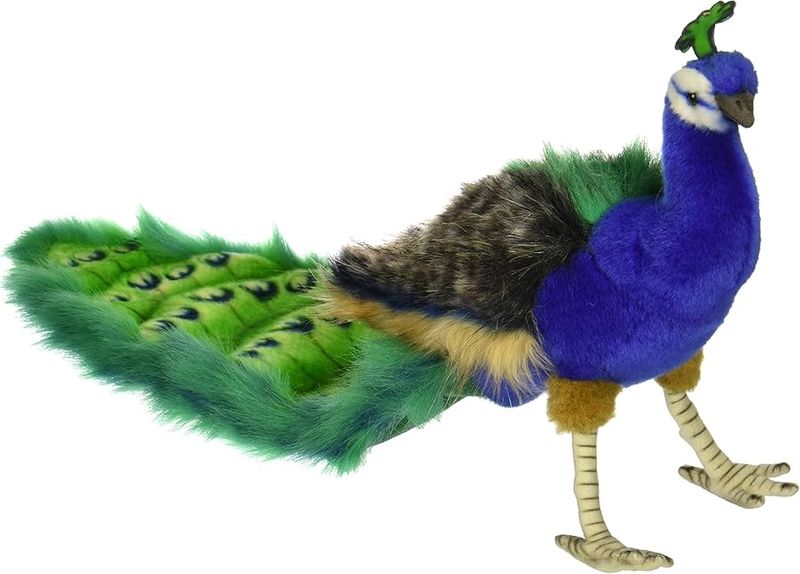 Pfau - Hansa Creation Hansa Anima Pfau Plüschtier Vogel 60 cm lang königsblau glänzendes Gefieder lange gemusterte Schleppe