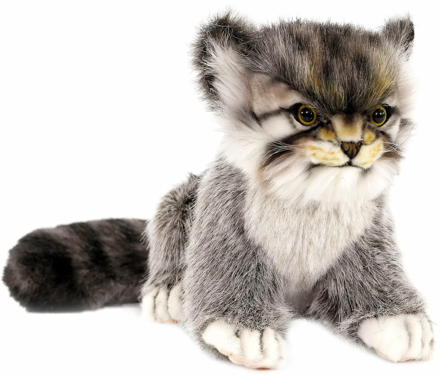 Pallas Katze sitzend - Hansa Creation Hansa Pallas Katze Plüschtier sitzend 17 cm groß Manul Wildkatze dichtes graues Fell mürrischer Blick