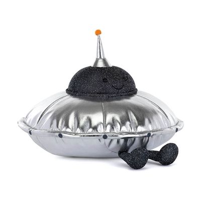 Jellycat Jellysaucer UFO Plüschtier Fliegende Untertasse Weltraum Serie silber grau freundliches Gesicht Schlenkerbeine