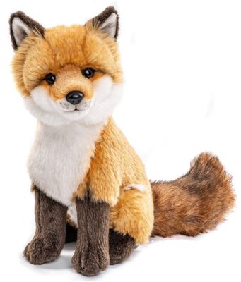 Fuchs sitzend - Uni-Toys Uni-Toys Fuchs Plüschtier sitzend 27 cm groß rotbraunes Fell weiße Brust buschiger Schwanz lebensechtes Stofftier