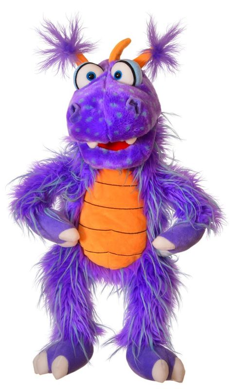 Ratschepü Monster - Living Puppets Living Puppets Ratschepü Handpuppe kleiner bunter Monster Drache weit geöffneter Mund weiße Zähne große ausdrucksstarke Augen