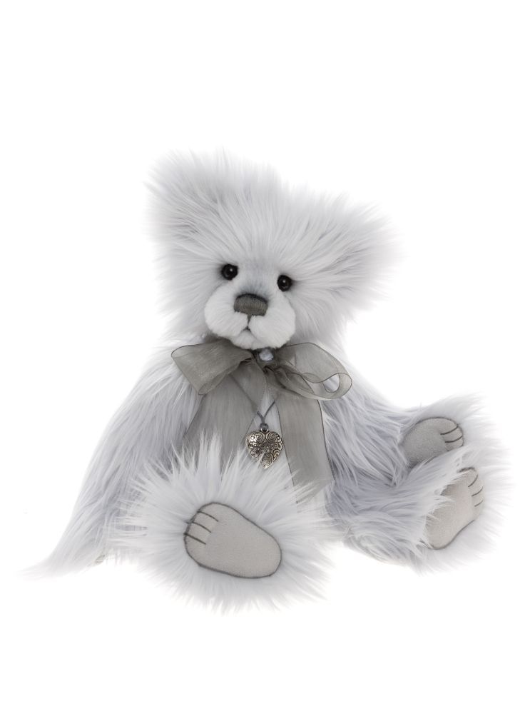 CHARLIE BEARS Bär Poppins Charlie Bears Poppins Teddybär hellgraues dichtes Plüschfell handgestickte Nase ausdrucksvolle Glasaugen Schleife Halsband