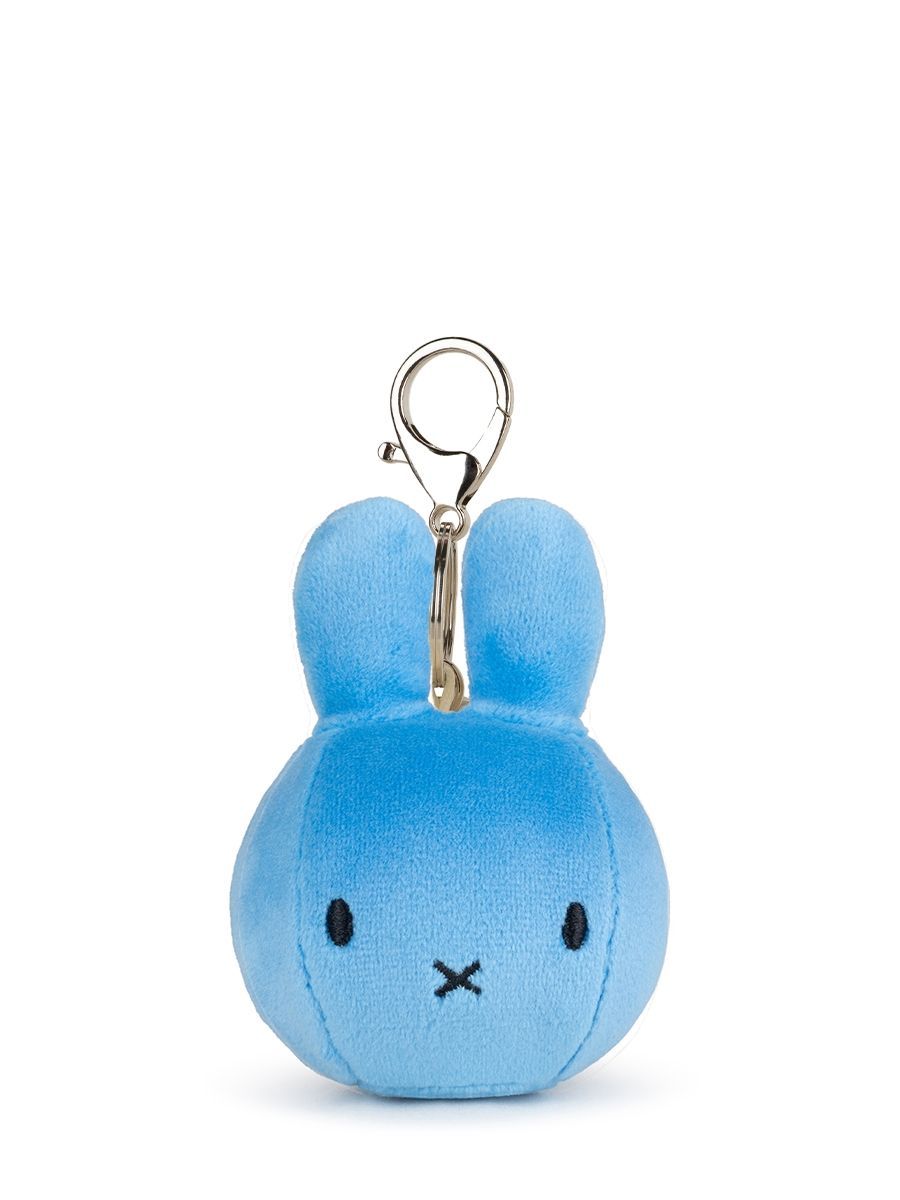 Hase Miffy Quetschball Schlüsselanhänger Blau - Bon Ton Toys Miffy Hasenkopf Schlüsselanhänger Hase minimalistisches Design silberfarbener Karabiner Haken elastischer Quetschball