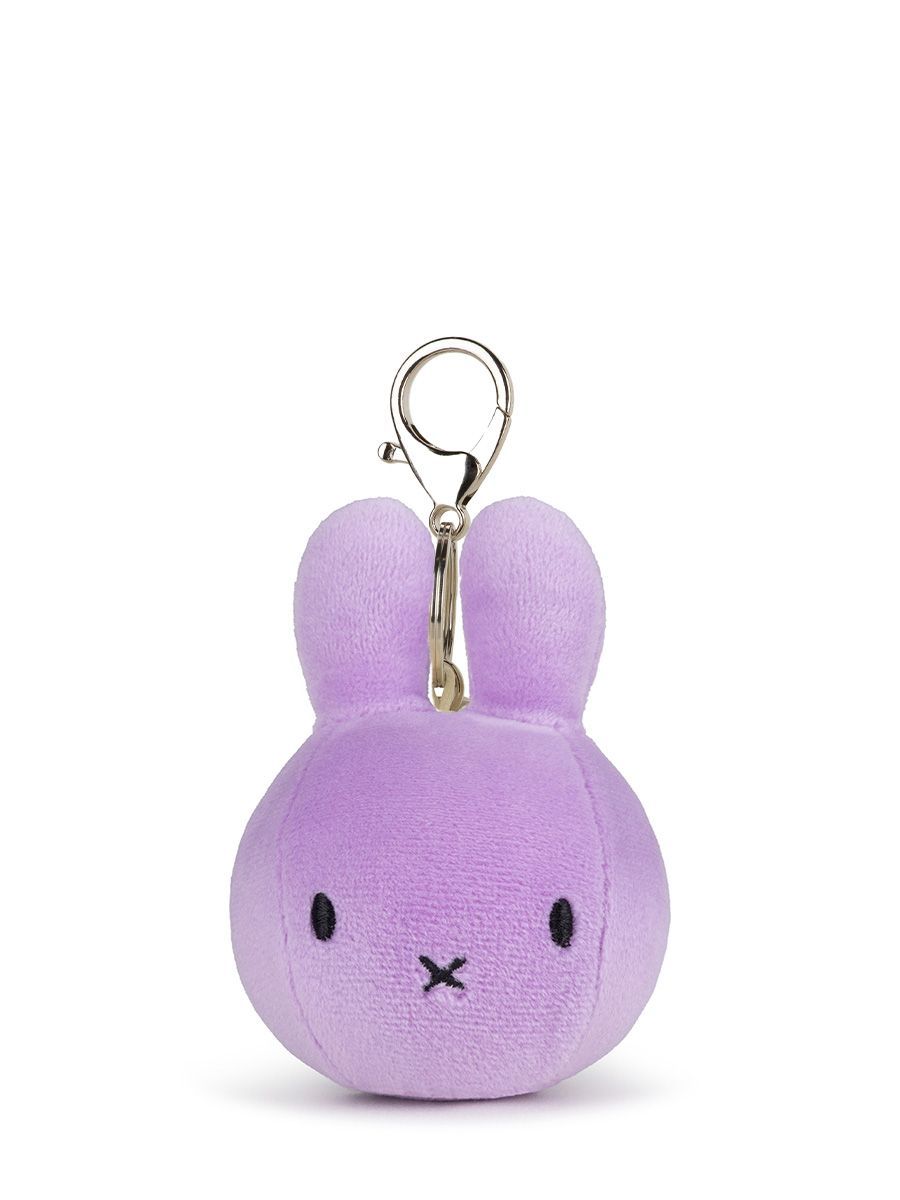 Miffy Hasenkopf Schlüsselanhänger Hase minimalistisches Design silberfarbener Karabiner Haken elastischer Quetschball