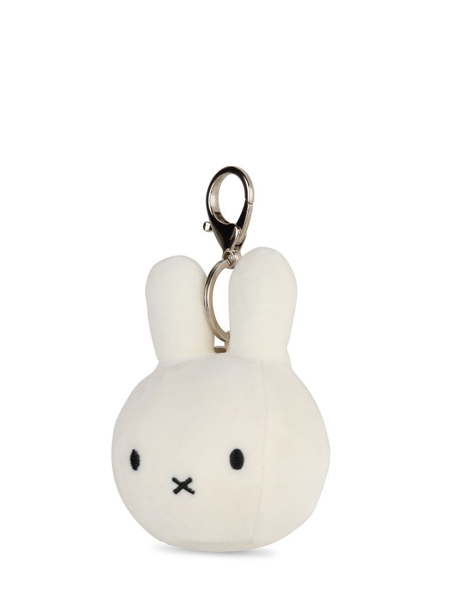 Hase Miffy Quetschball Schlüsselanhänger Weiß - Bon Ton Toys Miffy Hasenkopf Schlüsselanhänger weißer Hase minimalistisches Design silberfarbener Karabiner Haken elastischer Quetschball