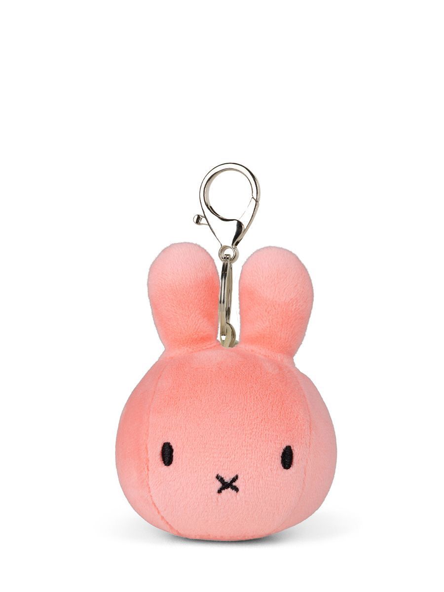 Hase Miffy Quetschball Schlüsselanhänger Rosa - Bon Ton Toys Miffy Hasenkopf Schlüsselanhänger weißer Hase minimalistisches Design silberfarbener Karabiner Haken elastischer Quetschball