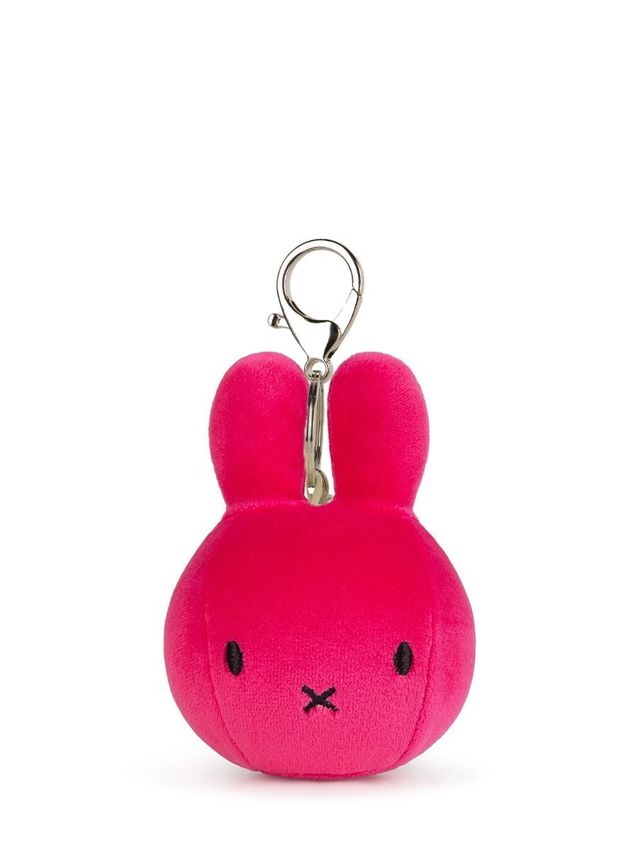 Miffy Hasenkopf Schlüsselanhänger Hase minimalistisches Design silberfarbener Karabiner Haken elastischer Quetschball