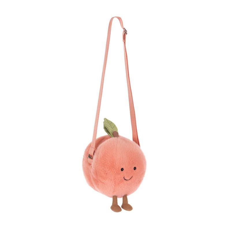 Jellycat Amuseable Pfirsich Schultertasche plüschiges Obst rosé gelber Farbverlauf Tasche Crossbody Bag lächelndes Gesicht 
