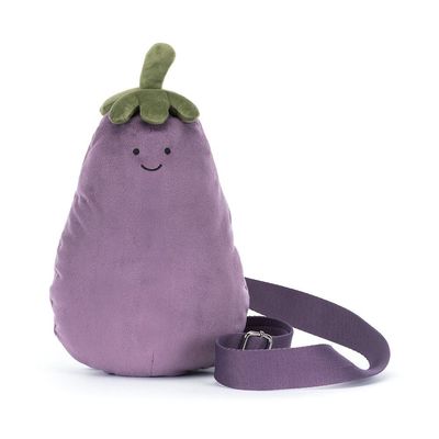 Aubergine Bauchtasche Tasche - Amuseable Bag Jellycat Amuseable Aubergine Bauchtasche lila Plüschtier Tasche Hip Bag verstellbarer Gurt Reißverschluss lächelndes Gesicht