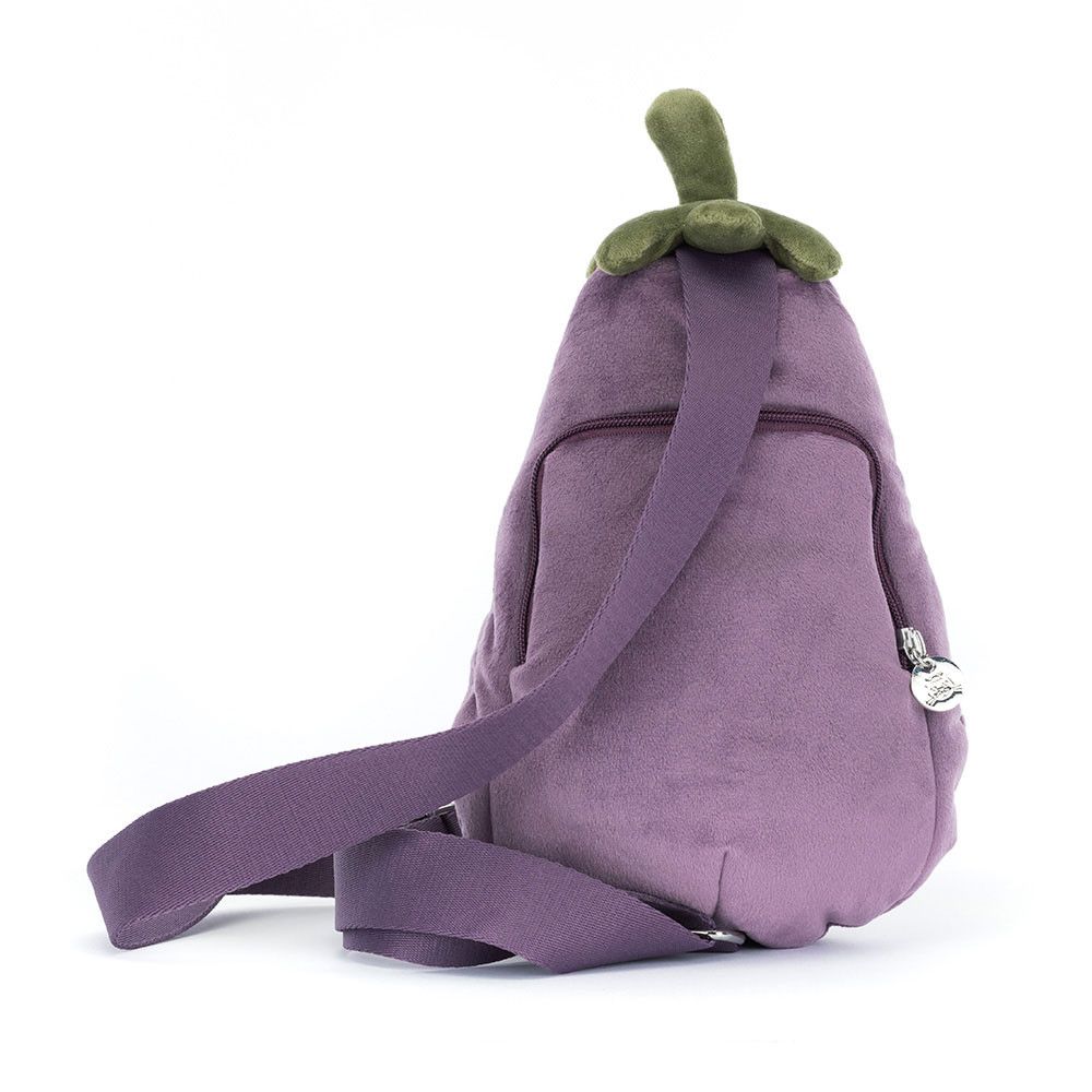 Jellycat Amuseable Aubergine Bauchtasche lila Plüschtier Tasche Hip Bag verstellbarer Gurt Reißverschluss lächelndes Gesicht