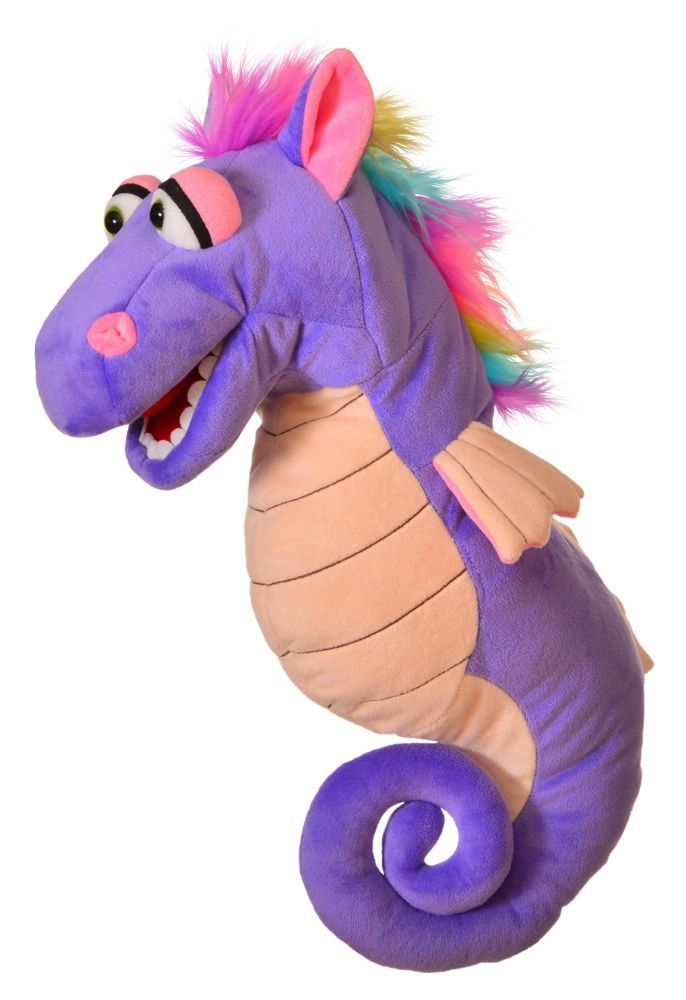 Living Puppets Seepferdchen Törtchen W937 violette lila Handpuppe bunte Regenbogen Mähne leicht bespielbares Maul 42 cm
