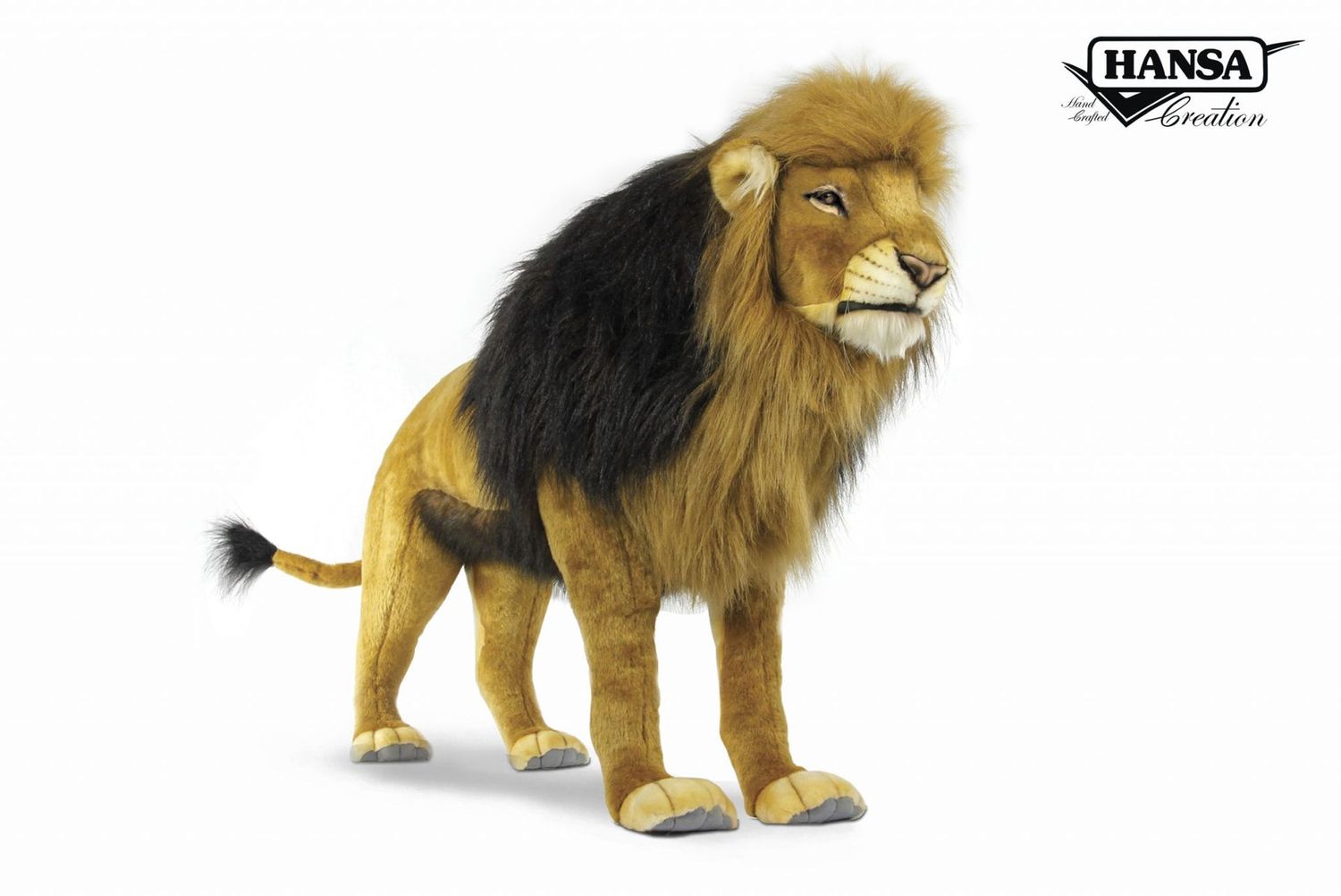 Hansa Creation Löwe 80 cm hoch 120 cm lang lebensnahes Plüschtier liegender König der Tiere braune dichte Mähne 