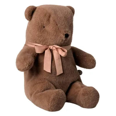 Teddy Bär Medium - Maileg Maileg Teddy Junior Bär 24 cm groß Stofftier hellbraun gestickte Augen und Nase skandinavischer Kuschelbär mit Schleife