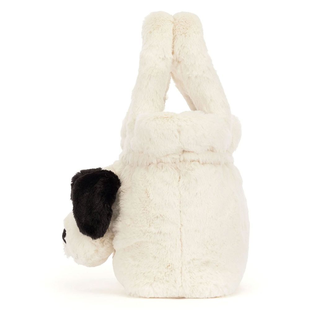 Jellycat Rufferty Puppy Handbag flauschiger Plüsch Hund cremeweiß braun gefleckt mit Schlappohren 