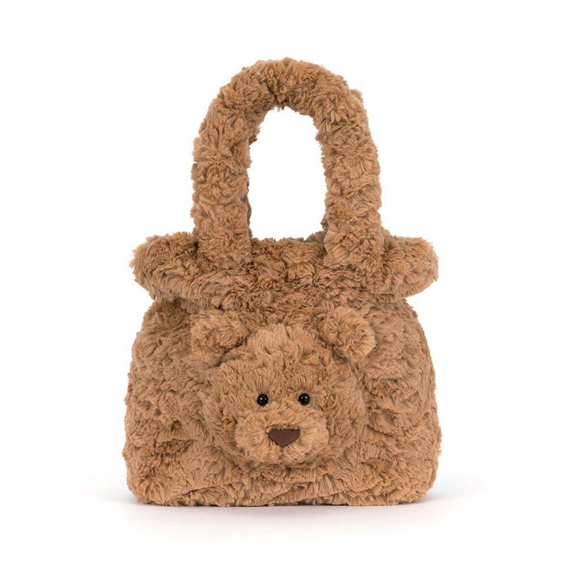 Tasche Bartholomew Bear Handtasche - Amuseable Bag Jellycat Bartholomew Bear Handtasche toffeebrauner Plüsch mit Bärenkopf auf der Vorderseite Plüsch-Handtasche