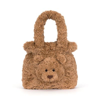 Tasche Bartholomew Bear Handtasche - Amuseable Bag Jellycat Bartholomew Bear Handtasche toffeebrauner Plüsch mit Bärenkopf auf der Vorderseite Plüsch-Handtasche