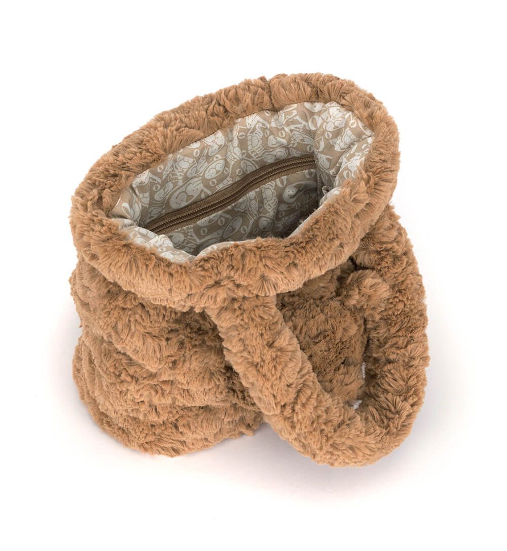 Jellycat Bartholomew Bear Handtasche toffeebrauner Plüsch mit Bärenkopf auf der Vorderseite Plüsch-Handtasche 
