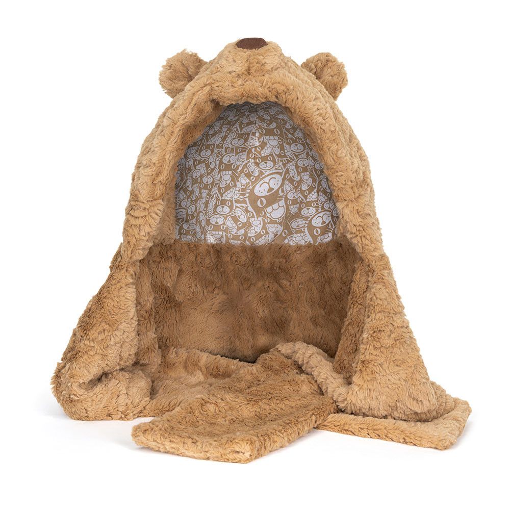Jellycat Bartholomew Bear Hood Kapuzenschal Schalmütze brauner Plüsch mit Bärenohren Bärengesicht 2-in-1 Mütze und Schal