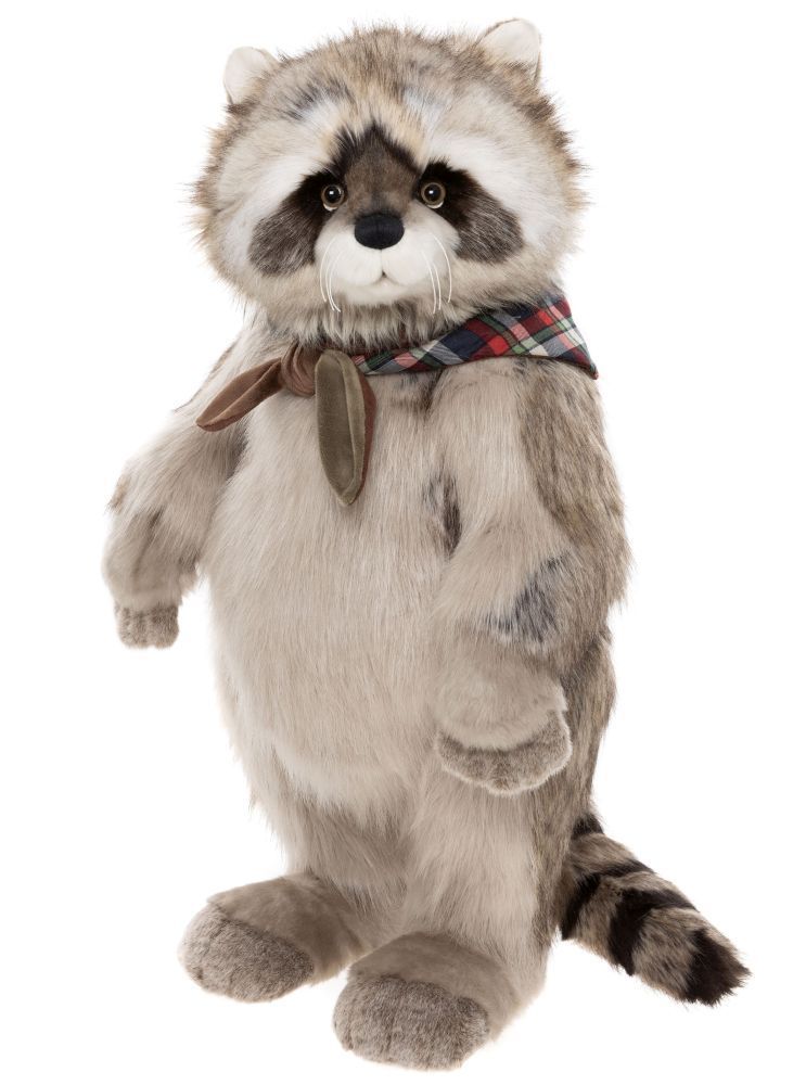 CHARLIE BEARS Waschbär Inspector Rummage Charlie Bears Inspector Rummage stehender Waschbär 76 cm groß Plüsch in Grau Schwarz mit Gesichtsmaske buschigem Schwanz