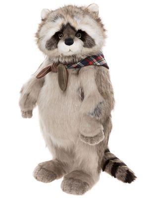 Charlie Bears Inspector Rummage stehender Waschbär 76 cm groß Plüsch in Grau Schwarz mit Gesichtsmaske buschigem Schwanz