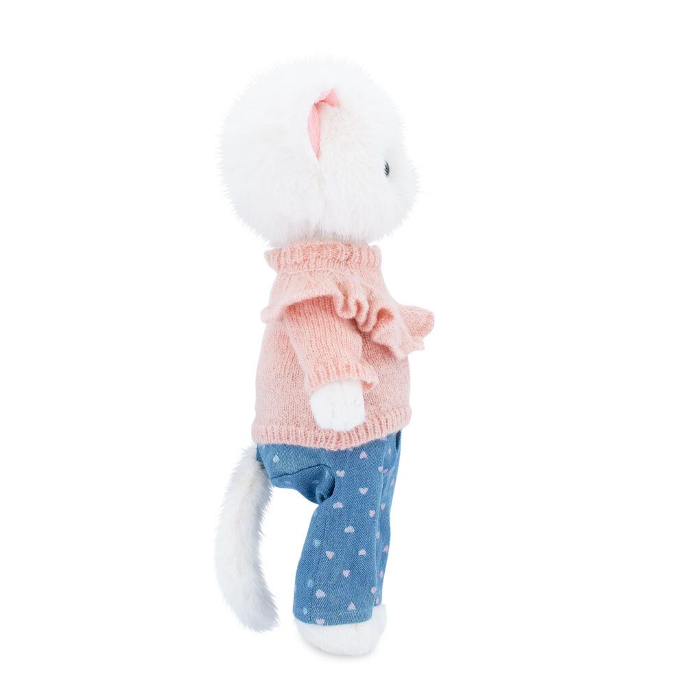 Lucky Kitty Katzenpuppe mit Bekleidung und aus dem Karton gebastelter Kleiderstange mit Kleiderbügeln