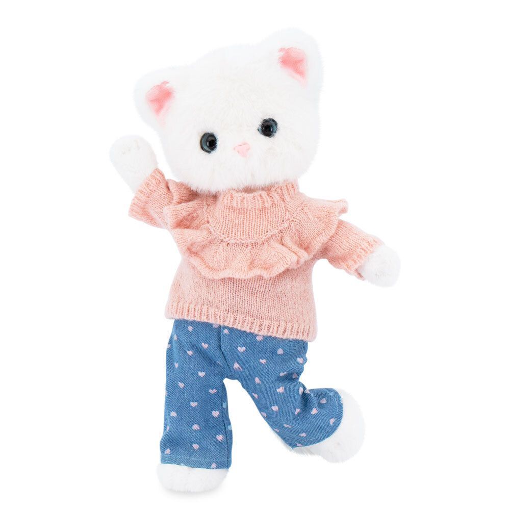 Lucky Kitty Katzenpuppe mit Bekleidung und aus dem Karton gebastelter Kleiderstange mit Kleiderbügeln