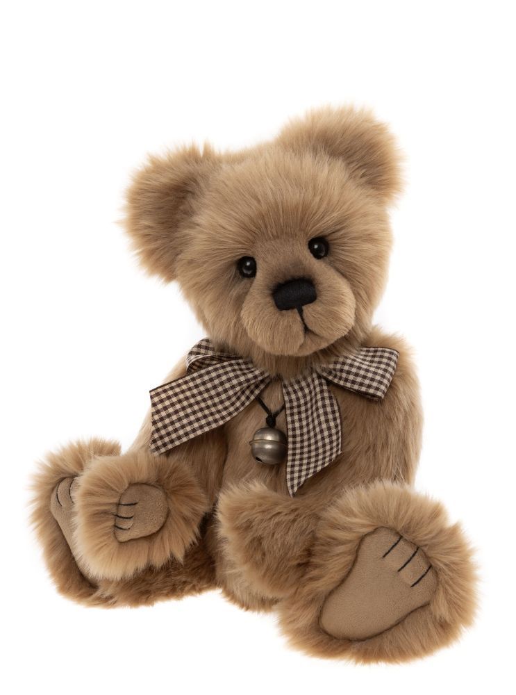 CHARLIE BEARS Bär Bennett Charlie Bears Bennett honigbrauner Teddybär flauschiges Plüschfell vollgegliederter Sammlerbär mit karierter Schleife
