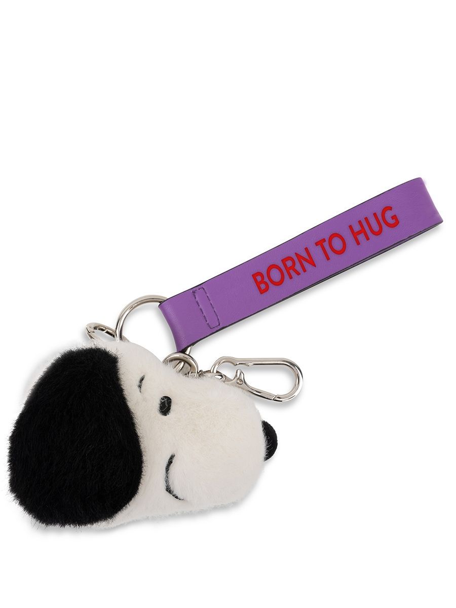 Bon Ton Toys Peanuts Hund Snoopy Kopf Fuzzy Schlüsselanhänger flauschiger Plüschkopf mit Schwarz Weiß Musterung Metallring