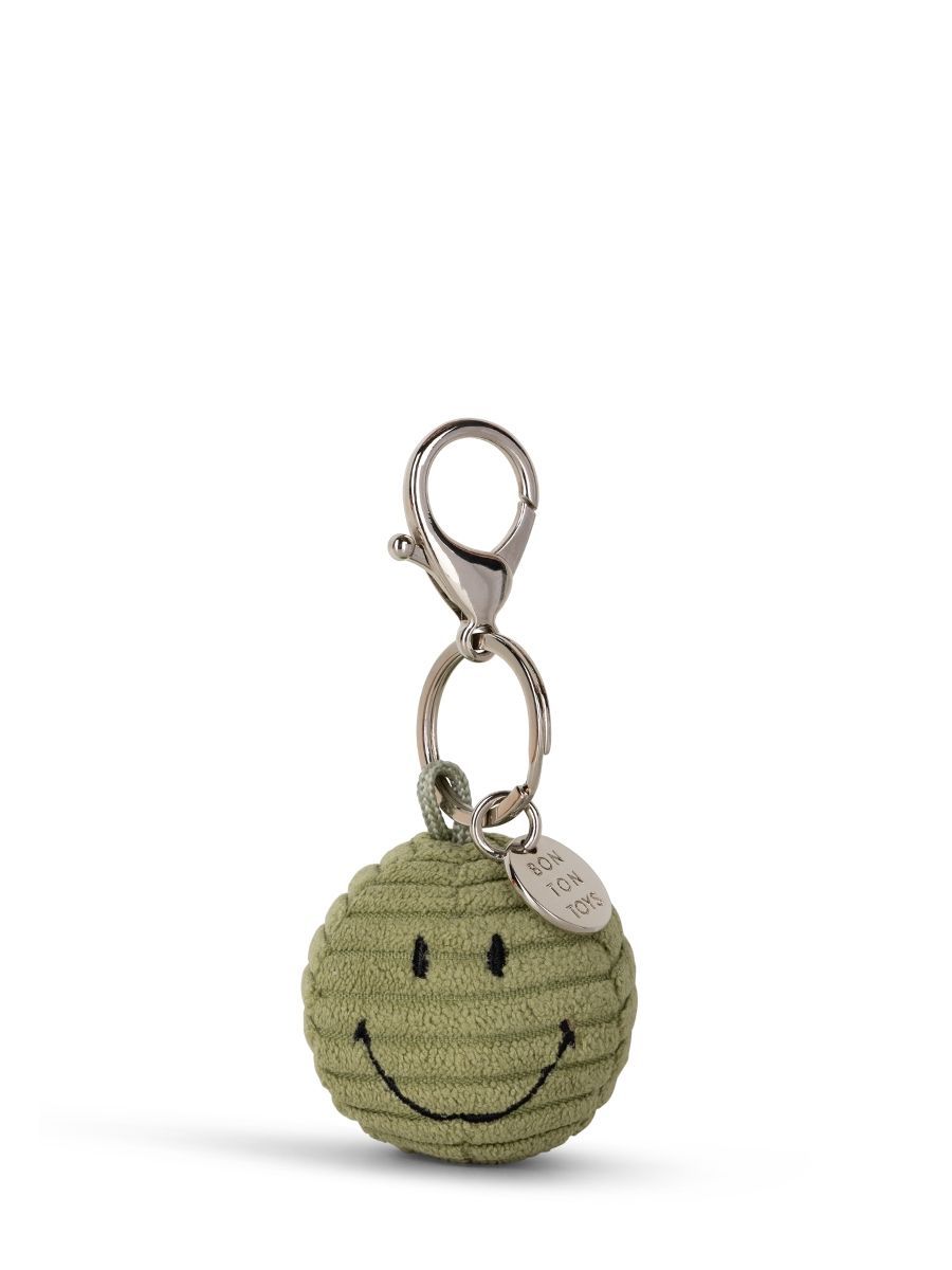 Smiley Schlüsselanhänger ECO Cord Olivgrün - Bon Ton Toys Bon Ton Toys Smiley Cord Schlüsselanhänger olivgrüner Plüschanhänger aus Feincord mit gesticktem Lächeln und Metallring