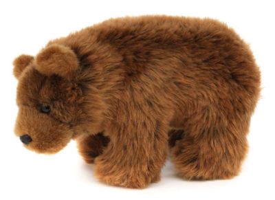 Uni-Toys Braunbär 23 cm lang liegendes Plüschtier aus braunem weichem Stoff mit treuen Knopfaugen