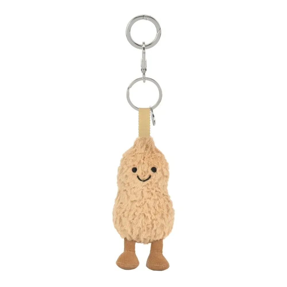 Erdnuss Peanut Taschenanhänger - Amusable Charm Jellycat Amuseable Peanut Bag Charm Erdnuss Plüsch Anhänger mit braunen Cord Beinen und Silber Metallclip für Taschen