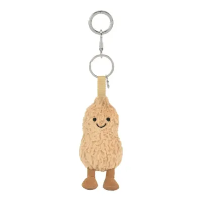 Erdnuss Peanut Taschenanhänger - Amusable Charm Jellycat Amuseable Peanut Bag Charm Erdnuss Plüsch Anhänger mit braunen Cord Beinen und Silber Metallclip für Taschen