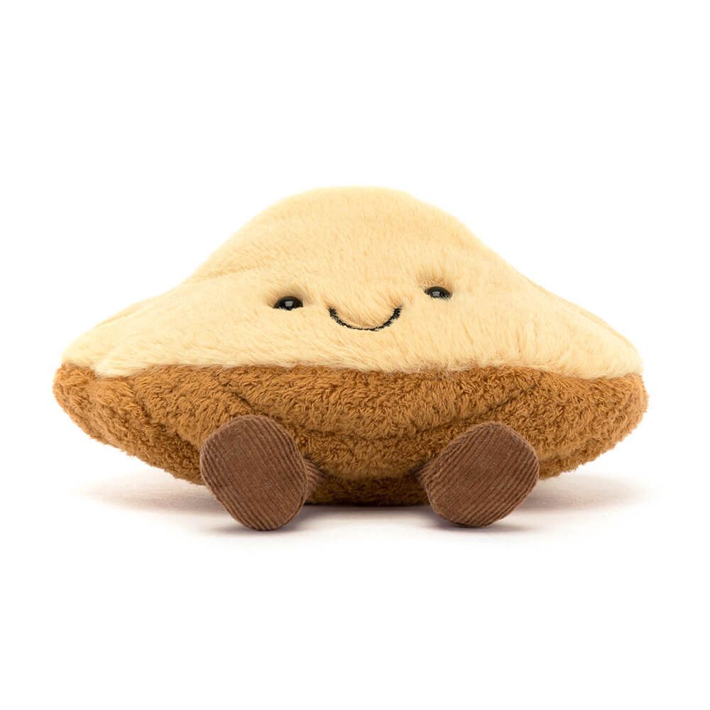 Amuseables Margaux Madeleine Gebäck - Jellycat Food & Drink Jellycat Amuseables Margaux Madeleine goldbraunes Plüsch Muschelgebäck mit lächelndem Gesicht und braunen Cord Beinen