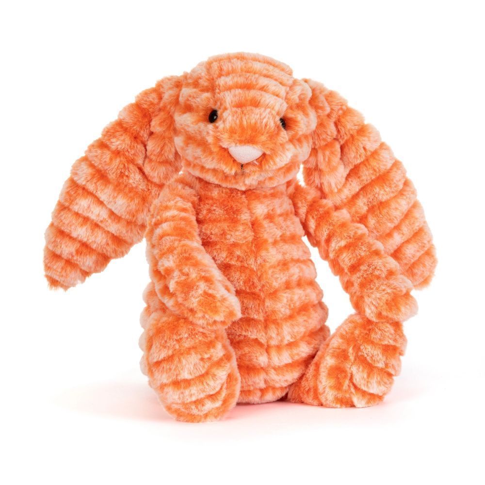 Hase Fizzleskip Bunny - Jellycat Bashful Bunnies Jellycat Fizzleskip Bunny orangener Plüschhase sitzend mit geripptem Spezialfell und langen Schlappohren