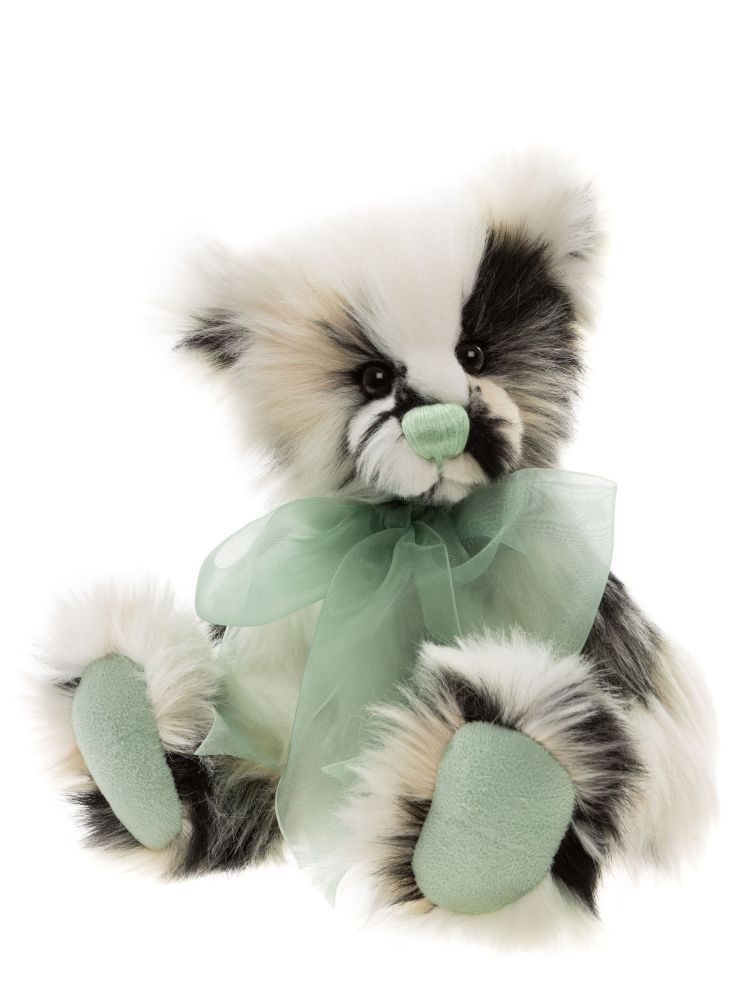 CHARLIE BEARS Mint Crumble Charlie Bears Mint Crumble plüschiger Teddybär in weiß grau cream mit handgestickter minzgrüner Nase und Minzschleife