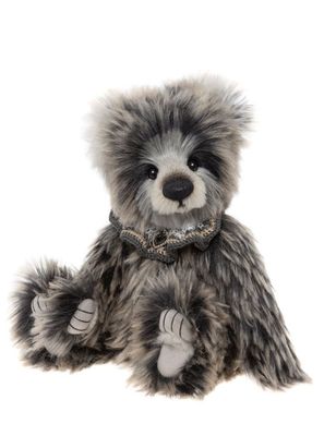 CHARLIE BEARS Bär Pebbleshire Charlie Bears Pebbleshire grau beige mohair plüsch panda sitzend aus der Isabelle Collection mit Kragen und Herz Anhänger