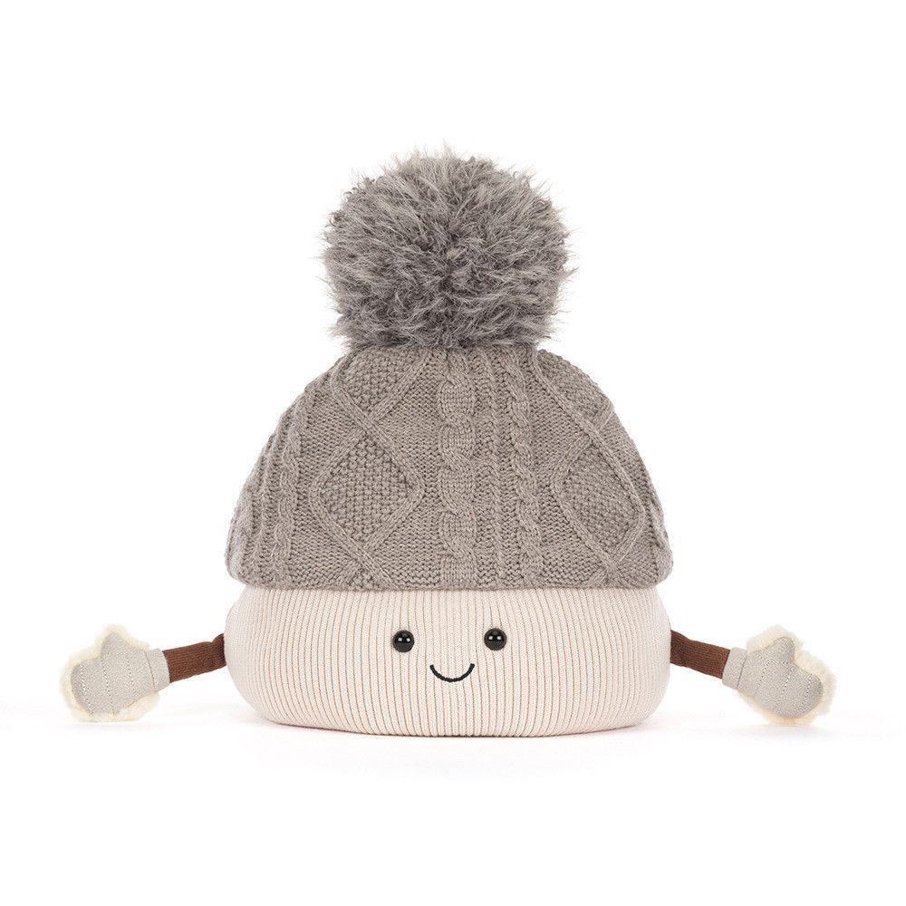 Mütze Amuseables Pomilly - Jellycat Christmas Jellycat Amuseable Pomilly cremefarbenes Plüsch mit gestrickter Wintermütze, Pompom und Kordelarmen