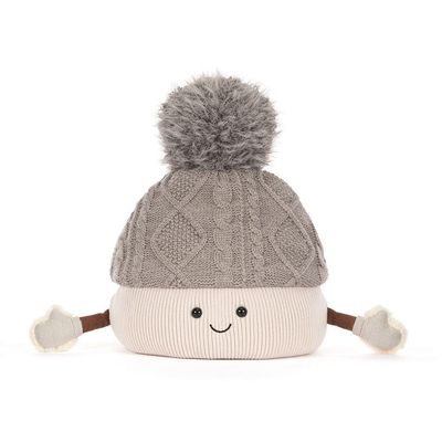 Mütze Amuseables Pomilly - Jellycat Christmas Jellycat Amuseable Pomilly cremefarbenes Plüsch mit gestrickter Wintermütze, Pompom und Kordelarmen