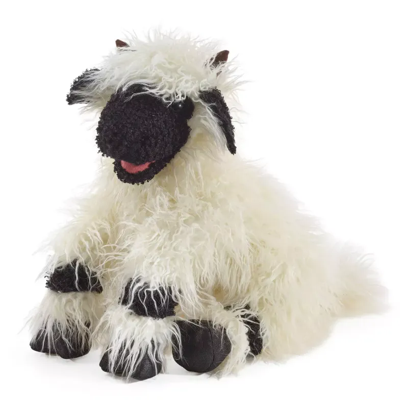 Walliser Schwarznasen Schaf - Folkmanis Folkmanis Handpuppe Walliser Schwarznasen Schaf mit flauschigem Fell, dunklem Gesicht, gedrehten Hörnern bespielbarem Maul