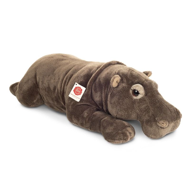 Hermann Teddy Nilpferd liegend aus samtweichem grau-rosa Plüsch mit ausgeformter Schnauze und kleinen Kugelohren