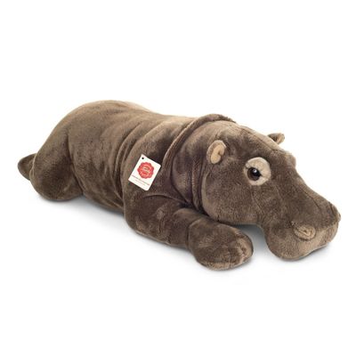 Hermann Teddy Nilpferd liegend aus samtweichem grau-rosa Plüsch mit ausgeformter Schnauze und kleinen Kugelohren