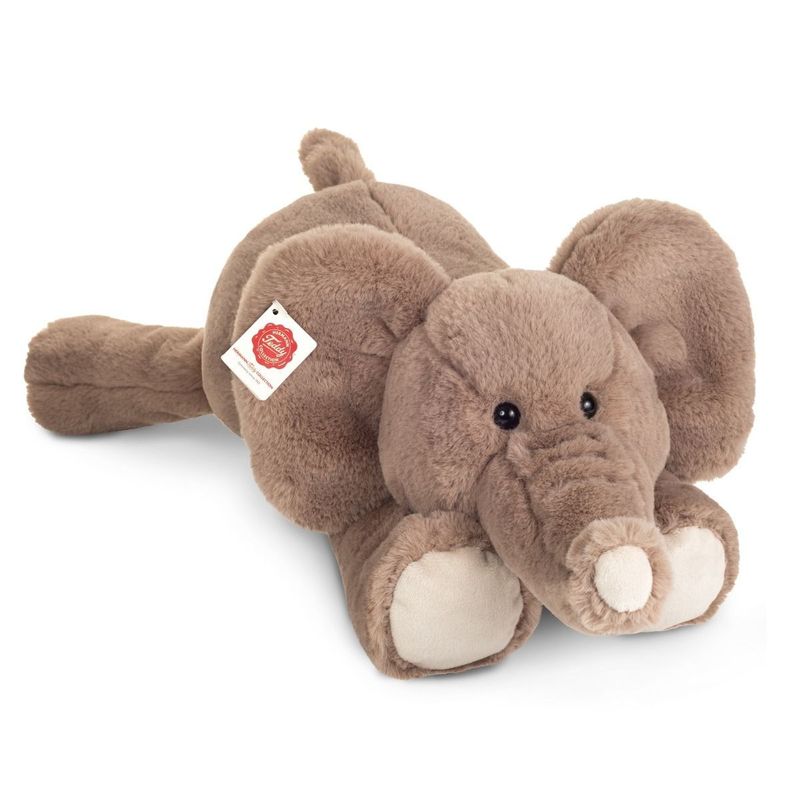 Hermann Teddy Elefant Lorenzo sitzend aus samtweichem grauem Plüsch mit großen Schlappohren und geschwungenem Rüssel