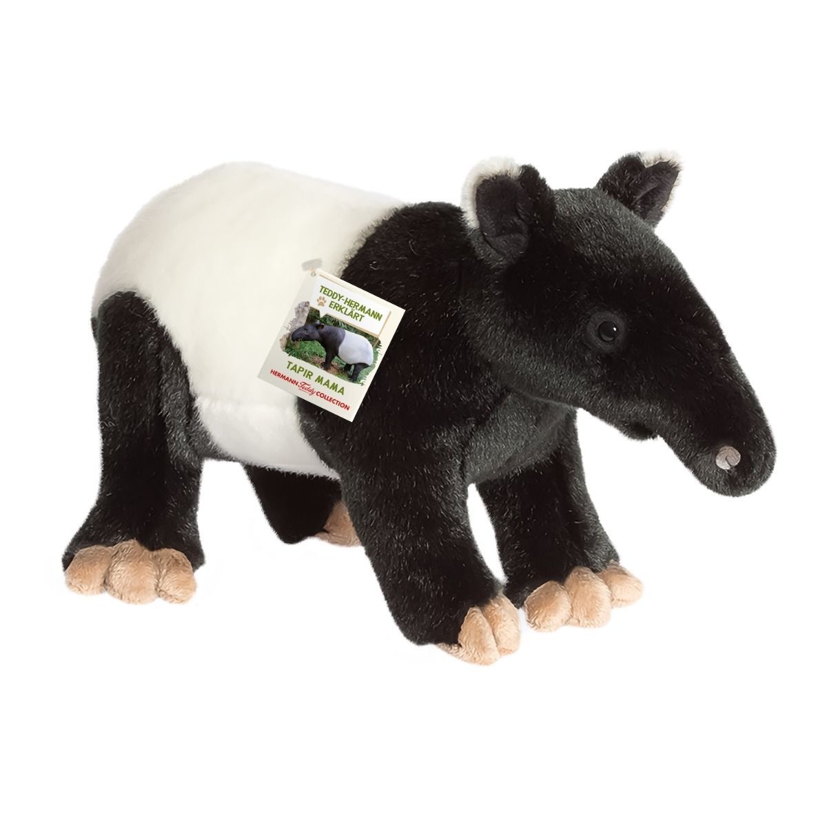 Tapir Mama - Hermann Teddy Hermann Teddy Tapir Mama stehend aus schwarz-weißem und schwarzem weichem Plüsch mit charakteristischem Rüsselschnäuzchen
