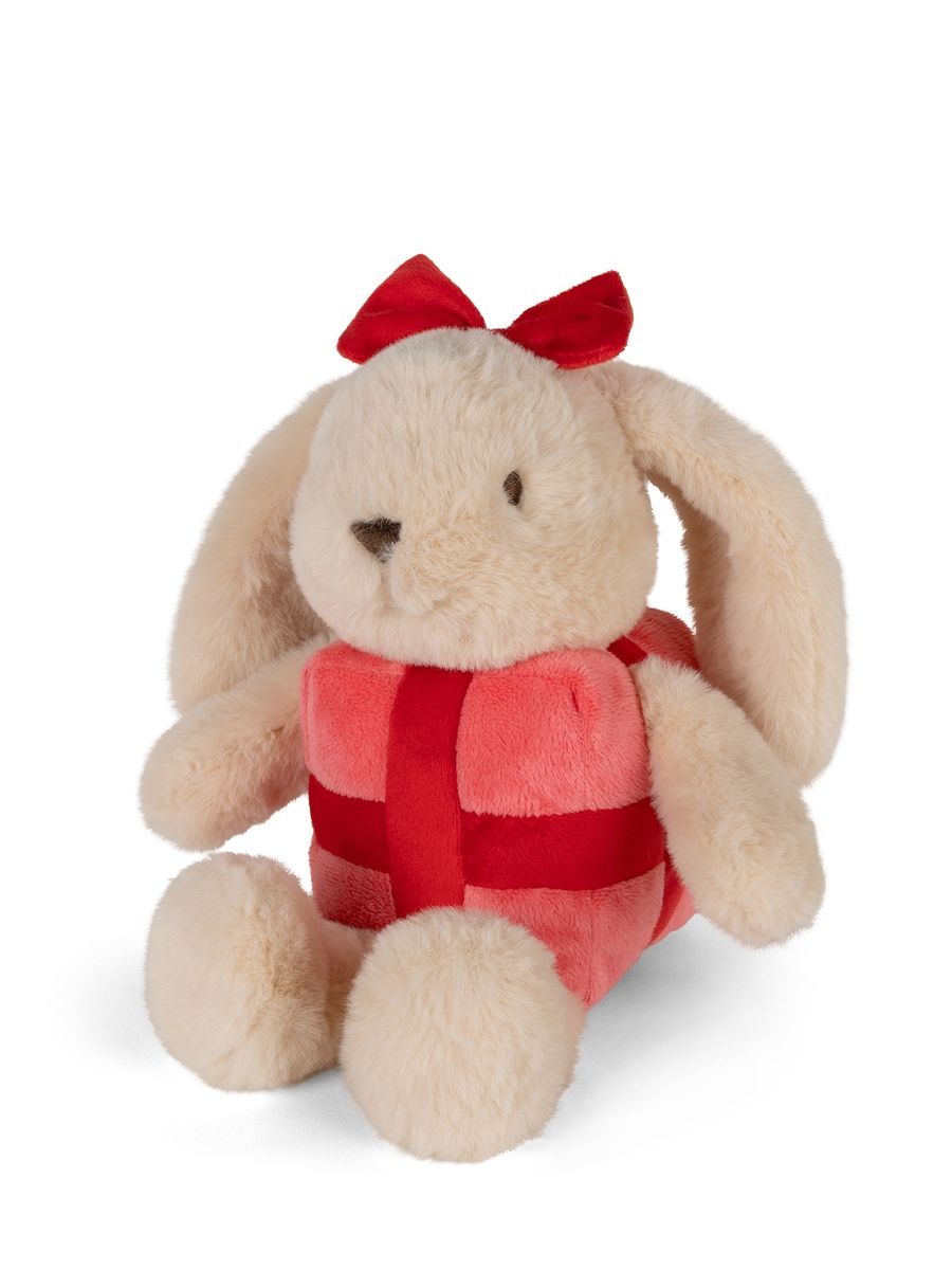 Süßer Plüsch Hase Bubbles Gift Bunny als farbenfrohes Geschenk verkleidet mit langen Hasenohren und weicher Schleife