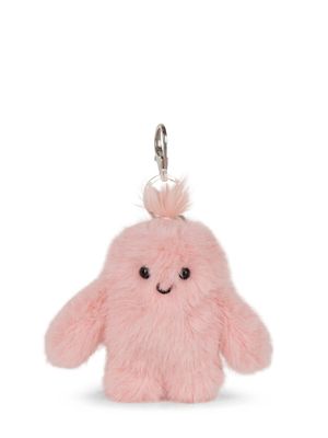 Monster Mumbel Schlüsselanhänger aus wuschligem rosa Plüsch mit kugelrundem Körper, niedlichen Augen 