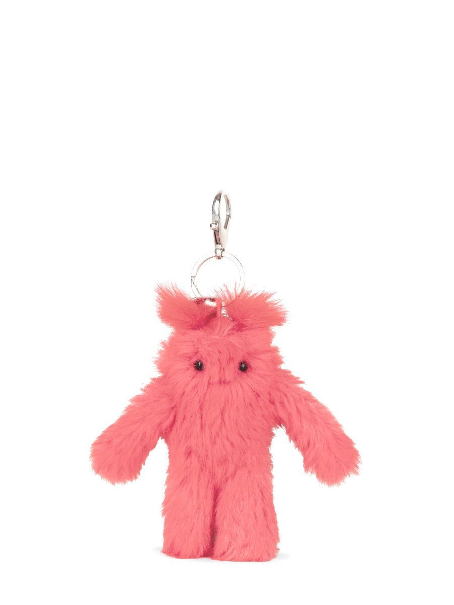 Monster Tutti Schlüsselanhänger - Bon Ton Toys Monster Tutti Schlüsselanhänger aus wuschligem rosa Plüsch mit frechem Gesichtsausdruck und silbernem Metall-Schlüsselring