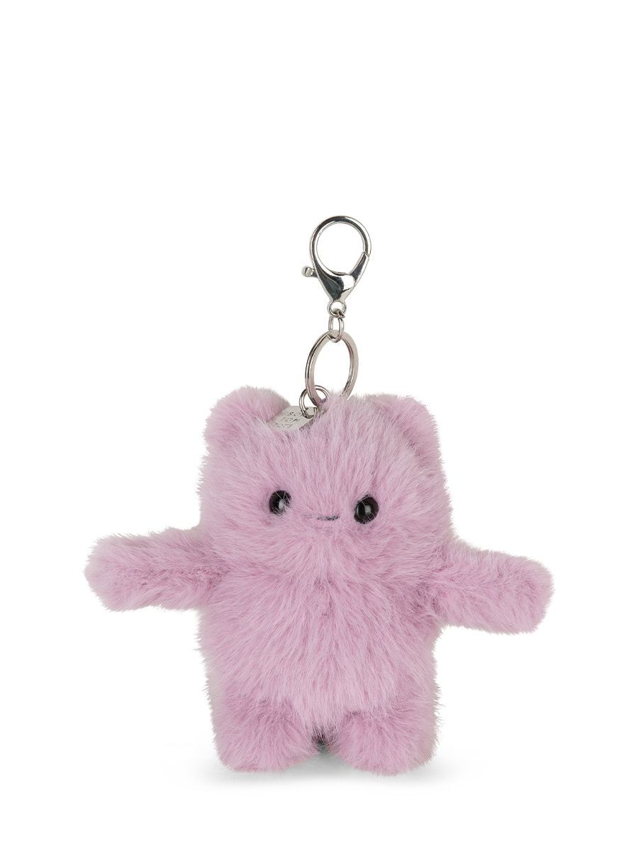 Monster Glimpy Schlüsselanhänger aus wuschligem fliederfarbenem Plüsch mit süßem Gesichtsausdruck 