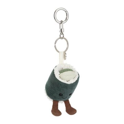 Sushi Hosomaki Taschenanhänger - Bag Charms Jellycat Amuseable Hosomaki Sushi Taschenanhänger mit schwarzem Nori-Mantel, gelb-grüner Füllung, Kordbeinchen
