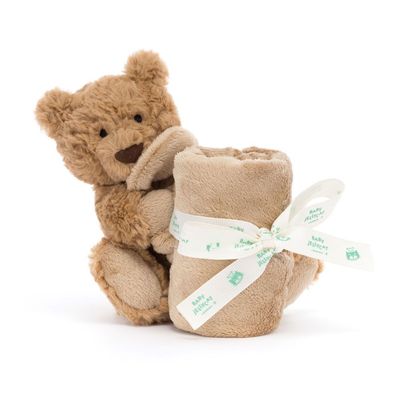 Schmusetuch Bartholomew Bär Soother - Jellycat Baby Jellycat Schmusetuch mit aufgesetztem braunem Bartholomew Teddybär aus daunenweichem Plüsch für Babys in flacher Tuchform